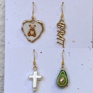 Upcycled Dangle Earring Charms Made w/ 925 Sterling Hypoallergenic Hooks -2 Sets